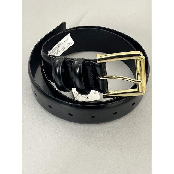 J Crew Wide Belt in Spazzolato Leather Womens Small Black Gold Roller Buckle - Picture 1 of 6